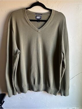 Lands End Supima Cotton Sweater Mens XL Olive Green Minimalist V Neck